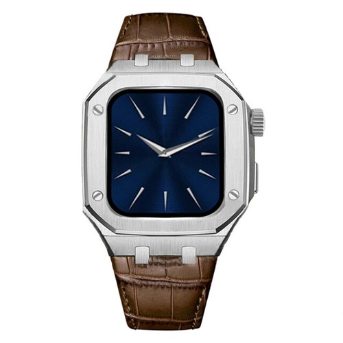 Boîtier Str en acier inoxydable lunette en chêne mod pour bracelet Apple Watch 44 mm 45 mm - Photo 97 sur 105