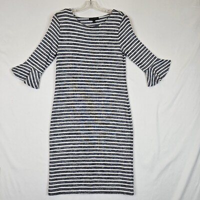 banana republic striped knit dress Banana Republic Gray White Striped Knit Dress Women Size 6
