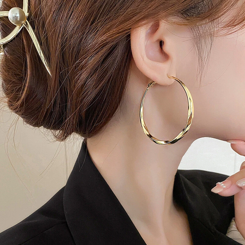 Women Big Round Hoop Earrings Large Circle Gold Silver Color Ear Jewelry Gift