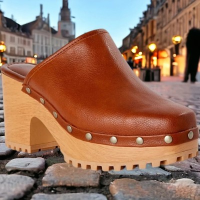 Time & Tru Women's Comet Wooden Heel Mules Size 6 {One Pair Available}