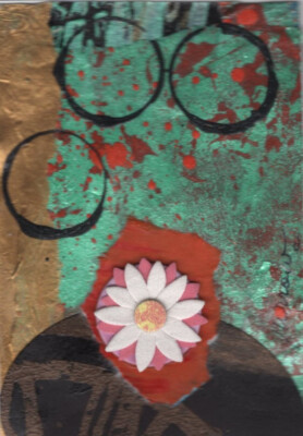 ORIGINAL ART HAND PAINTED WITH COLLAGE & EPHEMERA COLORFUL MINI US BY SUE FURROW