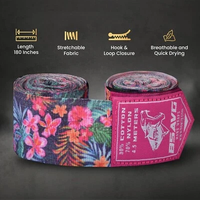 SAVAGE Boxing Hand Wraps Women Men MMA Muay Thai 180" Elasticated Knuckle Pads Floral