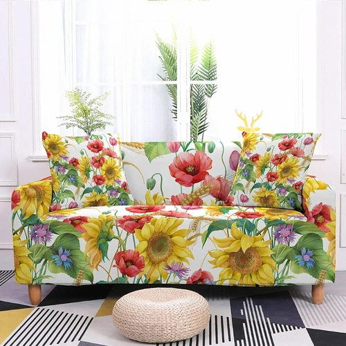 Sunflower Print Elastic Sofa Cover Stretch Slipcovers For Living Room 1-4 Seater - Picture 9 of 29
