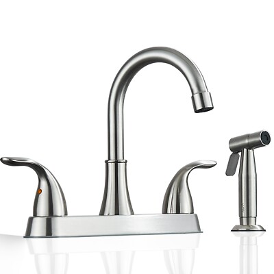 Brushed Nickel Kitchen Faucet 2Handle 4 Hole Sink Mixer Faucet with Side Sprayer