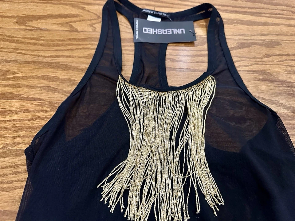 Andrew Christian Oro Lamé Flecos Negro Tanque Calzoncillos Desatados Conjunto XL 2023 Transparente Foto 4 de 4