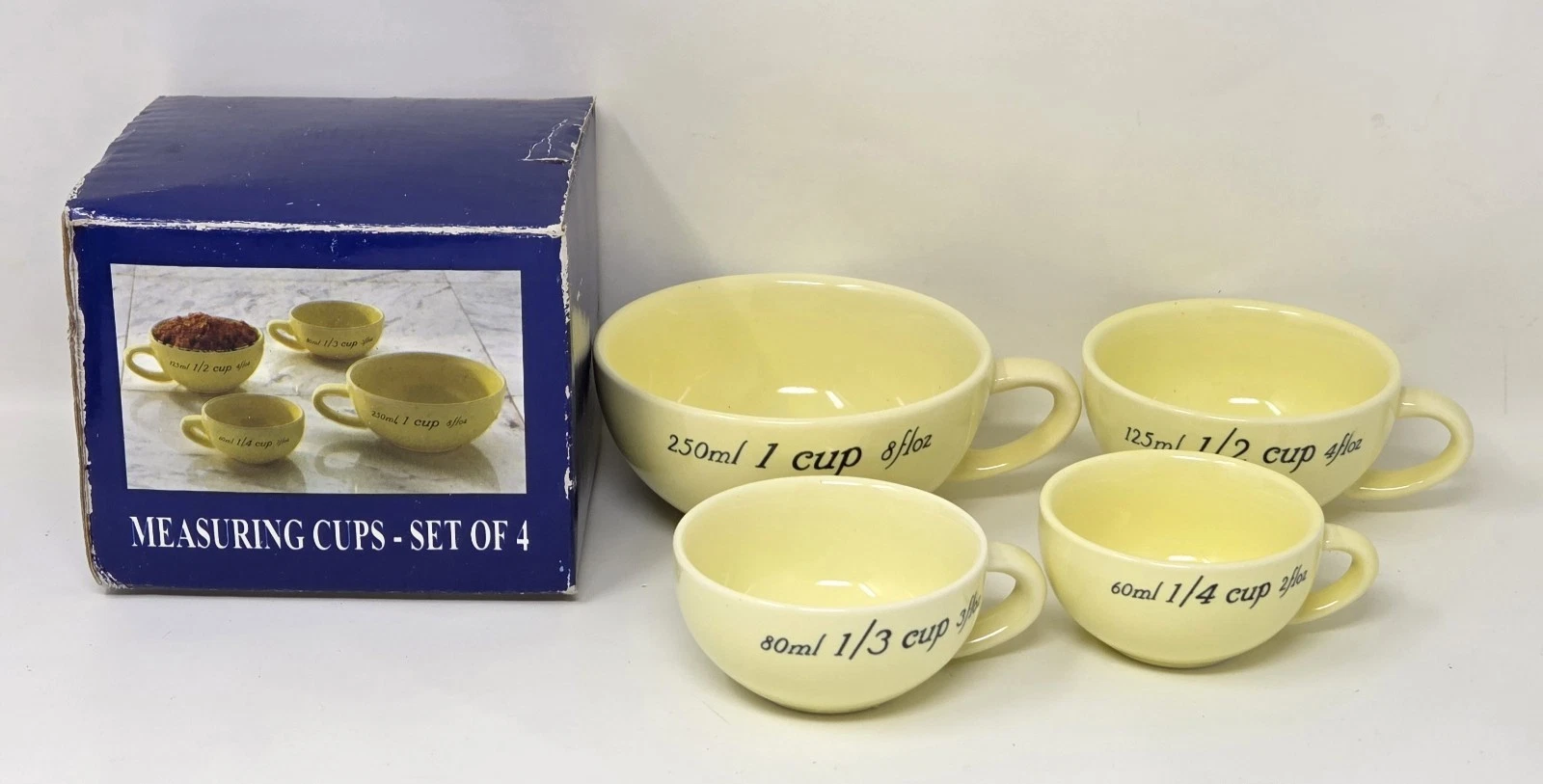 New Set Of 4 Ceramic Yellow Measuring Cooking & Baking Cups