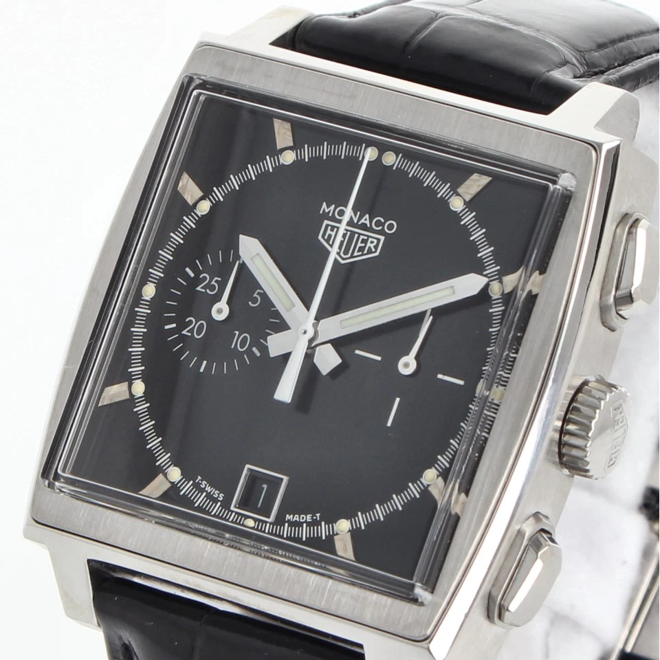 【USADO】 TAGHEUER CS2110 Monaco Edición Limitada Automático Analógico Negro Plata Foto 3 de 4