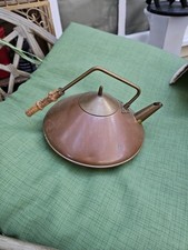 Vintage Mid Century Copper Brass Tea Kettle Bamboo Handle Funky Holland