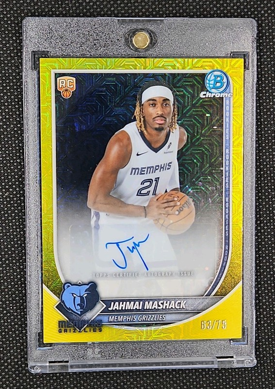 2025 Topps Bowman Chrome Jahmai Mashack Yellow Mojo Refractor Rookie Auto /75