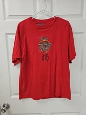 VINTAGE ODM dragon and mushroom red shirt size Large