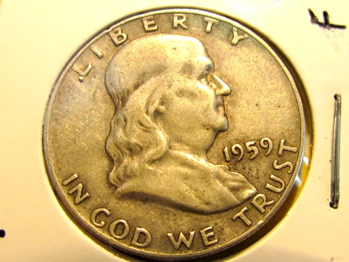 1959-P   FRANKLIN HALF DOLLAR,  90% Silver Coin  CIRCULATED Fine