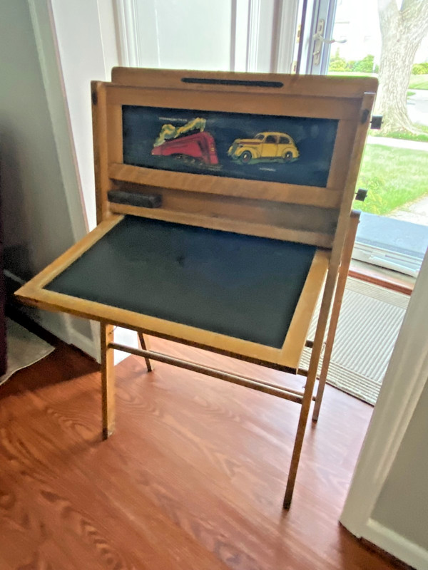 National School Natural Slate Chalk Board Slatington Easel Rotating Picture Vtg