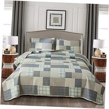 Grey Blue Yellow Bedding Plaid Full/Queen 90 in x 90 in Gray Yellow Blue
