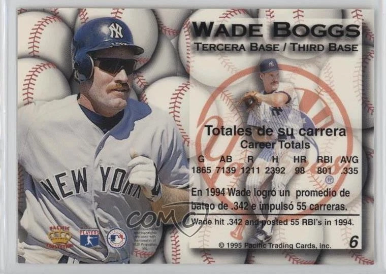 1995 Pacific Crown Collection Gold Prisms Wade Boggs #6 HOF - Image 2 of 2