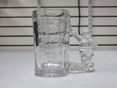 Vintage Coca-Cola Glass Mug With Santa Drinking A Bottle Of Coke