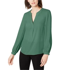 I.N.C Womens Split Neck Pullover Blouse, green, Plus Size, 2X