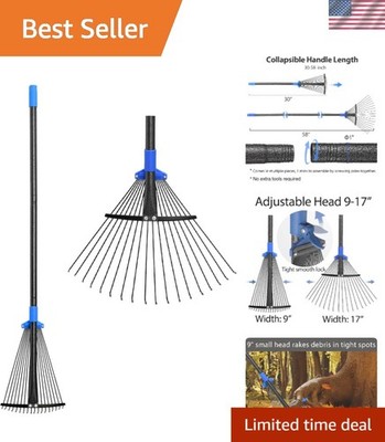 Lightweight Long Handle Garden Rake - Adjustable 9-17 Inches for All Heights
