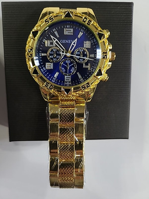 Geneva Men's Gold Watch With Blue Dial 9 1/4 Band