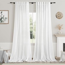 White Linen Curtains 108 Inches Long 2 Panels 42"W x 108"L Pack of 2 ,