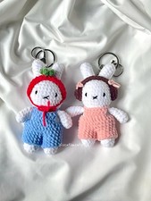 Crochet Bunny Keychain, Handmade Kawaii Cotton Blend Bag Charm