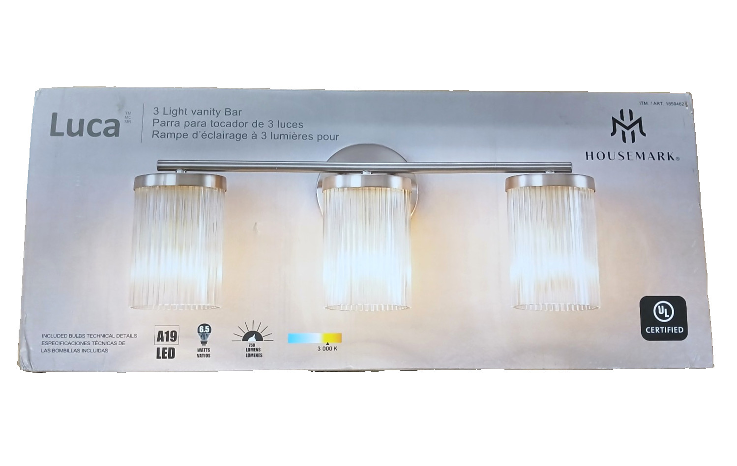 HouseMark Appliances Luca 3-Light Vanity Bar Brushed Nickel Finish