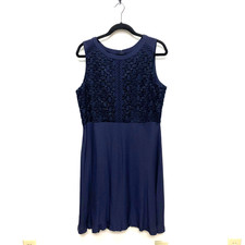 Ann Taylor Women Navy Blue Lacy Sleeveless Knee Length Fit & Flare Dress 14 $149