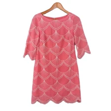 Trina Turk Dress Orange Sheath Embroidered Silk Knee Length 3/4 Sleeve XS/S