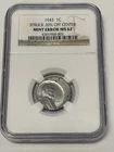 1943 1c Steel Cent NGC MS 62 Error 20% struck off center