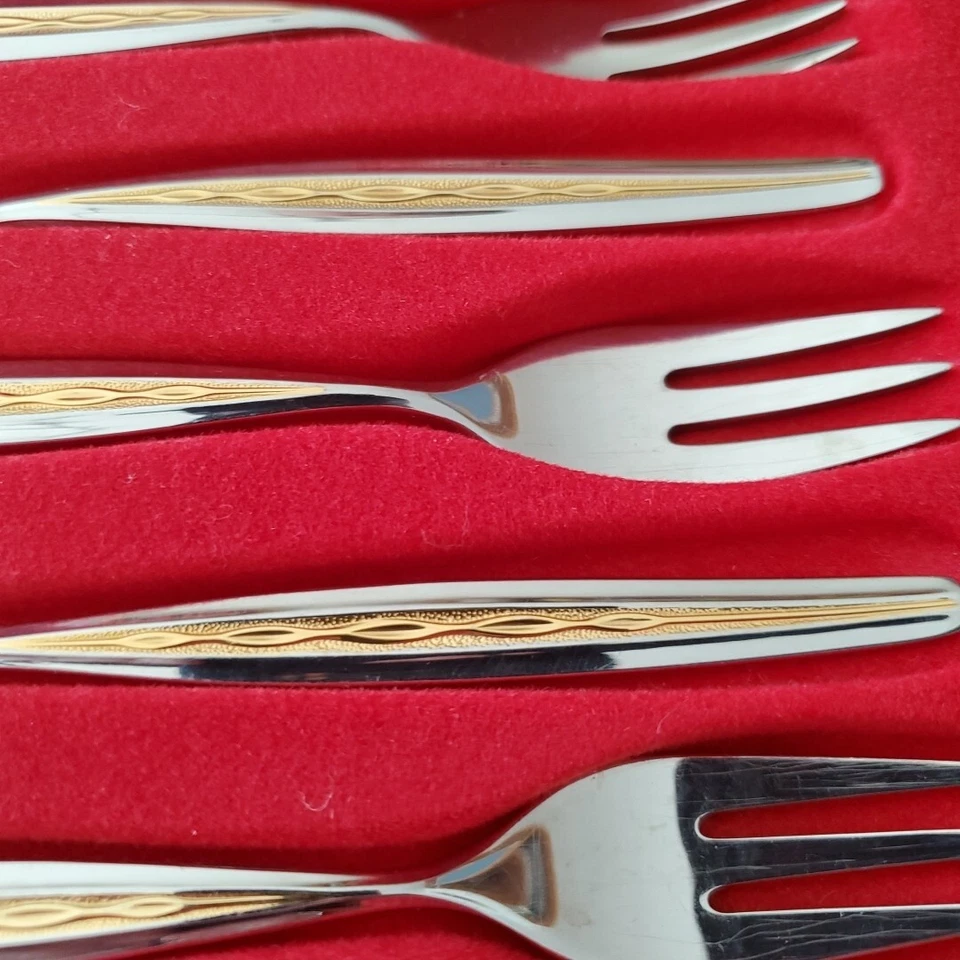 6 x WMF Capri Palma Gold Cromargan 18/1, Kuchengabeln, Dessert, Originalkarton - Bild 4 von 4