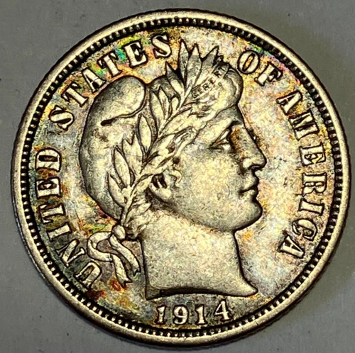 1914 Barber Dime ~ AU