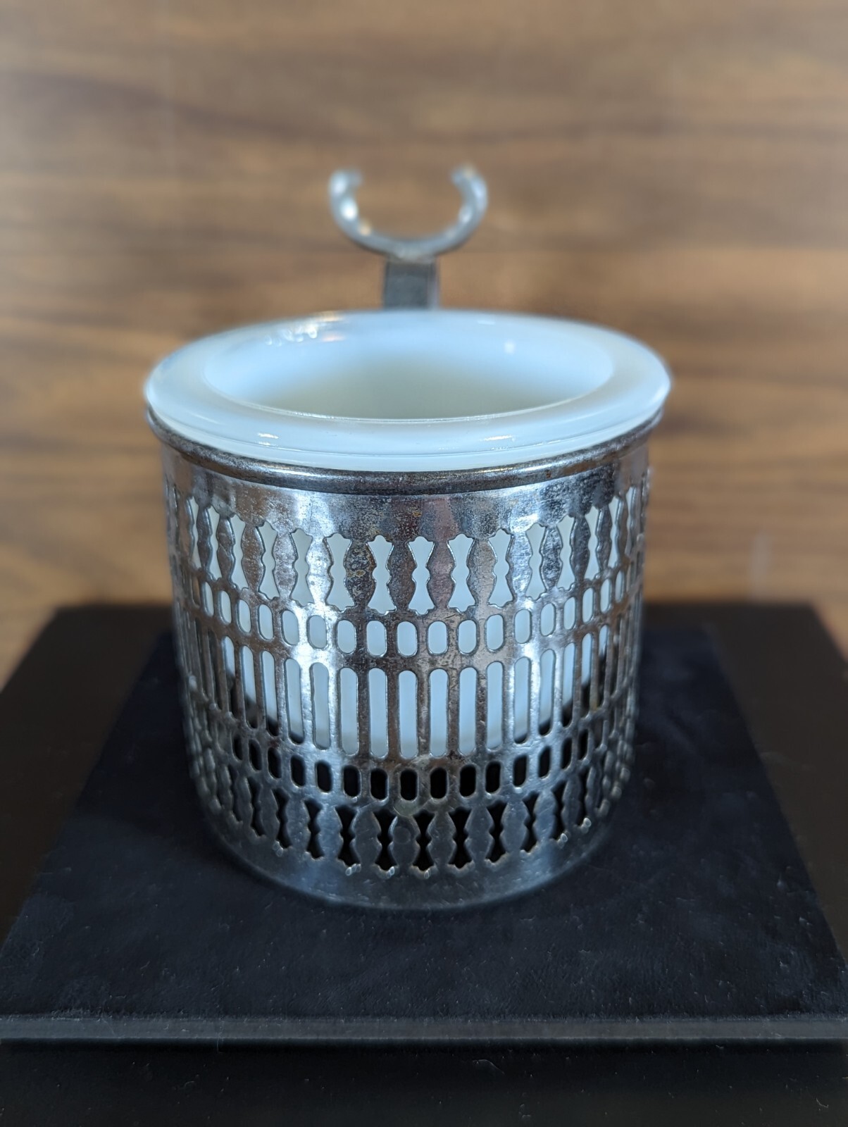 Vintage Silver Plated Shaving Mug With A Milk Glass Insert eBay