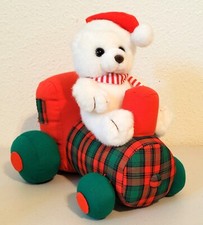 Vintage Russ BEAR AND TRAIN Christmas White Bear on Train Stuffed Plush 9"