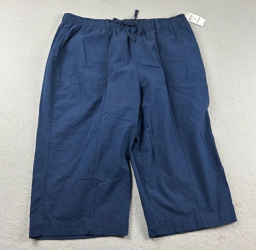 Karen Scott Pants Women 2X Blue Woven Elastic Waist Pull On Capri NWT *