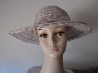 Women's Light Tan Summer Hat With Wide Brim And Front Bow - Church, Dress Hat