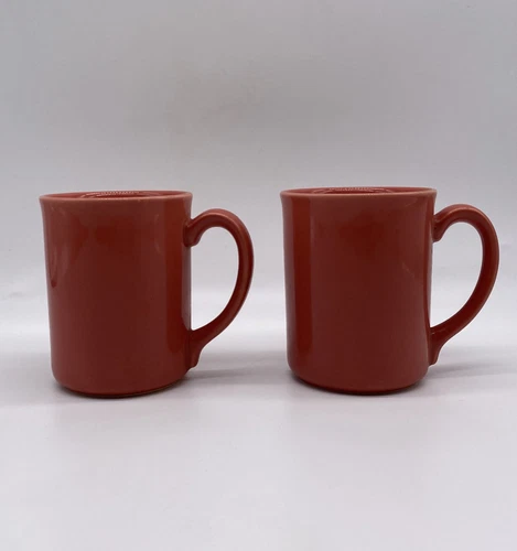 Set Of 2 Vintage Corning Ware Coral Pink Salmon Coffee Cups Mugs Corelle
