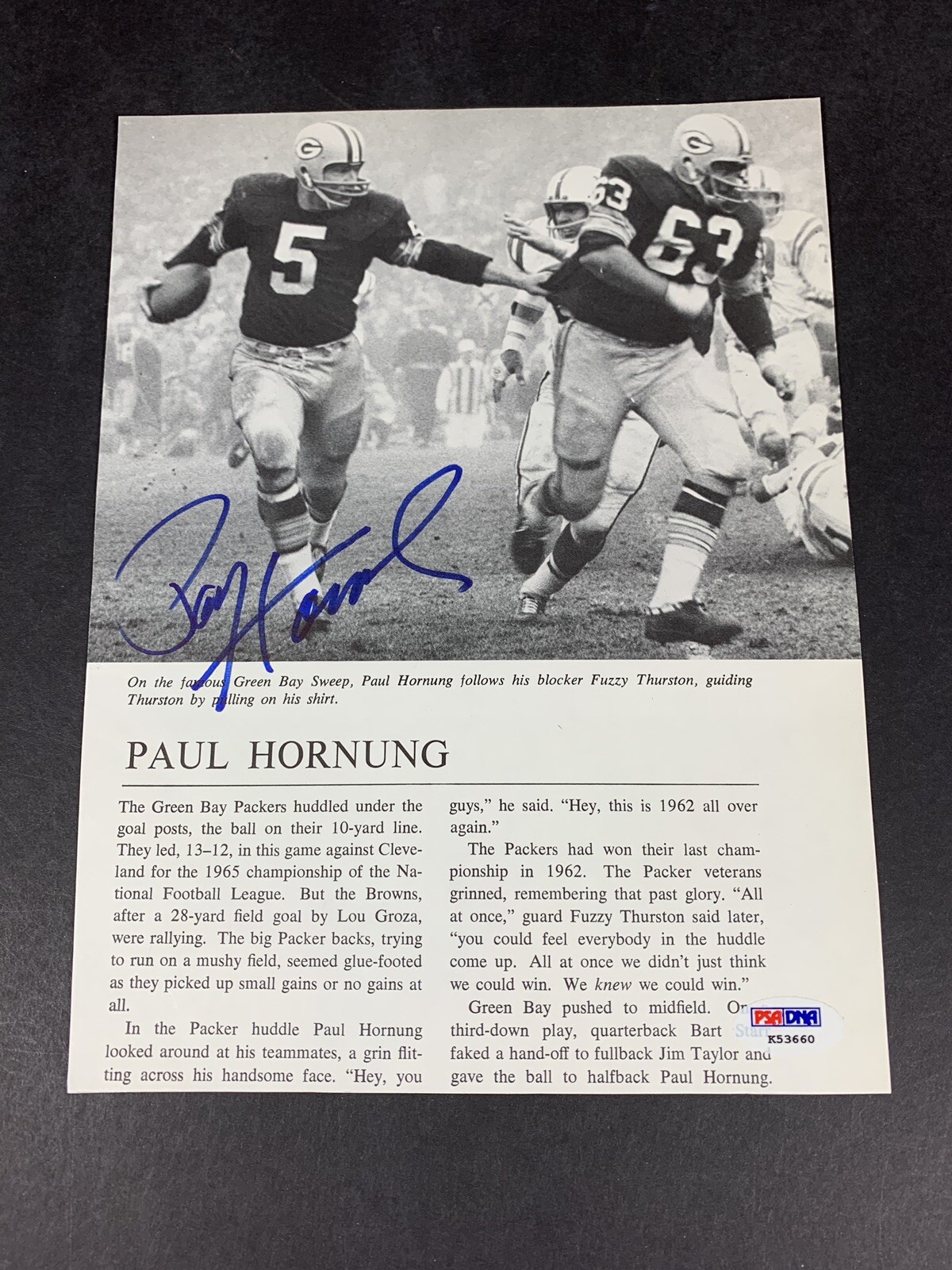 Paul Hornung Autographed Signed Green Bay Packers . NFL Magazine Page PSA GRADE 9 MINT 