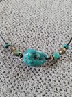 Vintage Blue Turquoise Gemstone Necklace w Brass Beads Necklace — photo 4