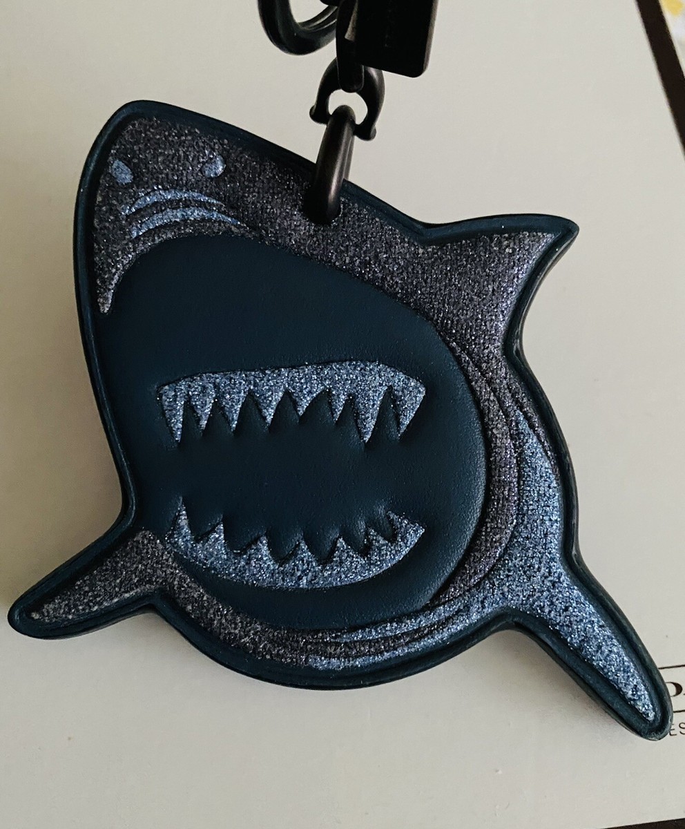 NEW COACH SHARKY BLUE/MULTI GLITTER BAG CHARM KEY RING FOB