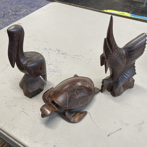 Vintage Sea Turtle Carved Wood Figure Sailfish Pelican Lot