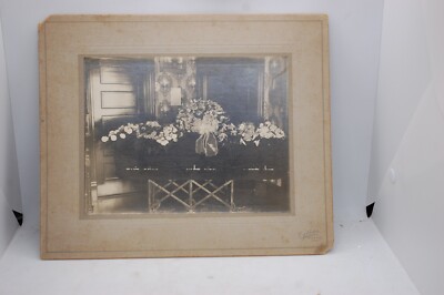 LARGE ANTIQUE FUNERAL CASKET PHOTO MOTHER B&W