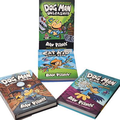 Dogman By Dav Pilkey HC Set of 3 + Bonus Cat Kid Unleashed Fetch 22 Comic Club