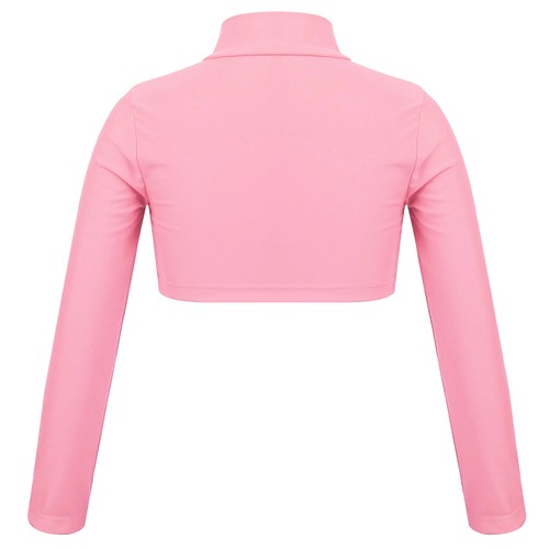 Kids Girls Crop Tops Long Sleeve Turtleneck Shirt Ballet Gymnastics Dancewear - Picture 84 of 265