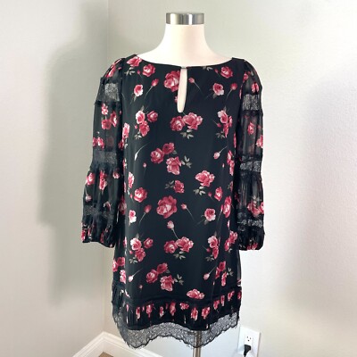 White House Black Market Womens 8 Floral Shift Dress Lace Accent Key Hole  Front | eBay