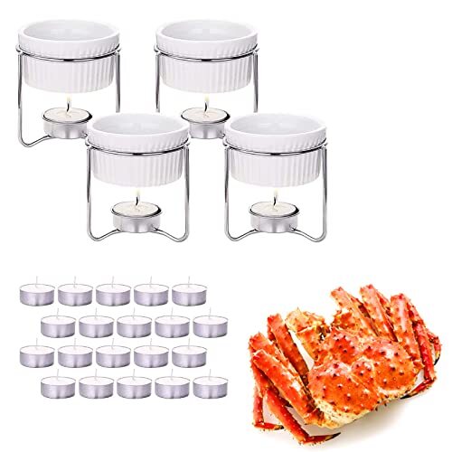 4 Pieces Butter Warmersbutter Warmers For Seafood With 20 Pieces Tealight Candle