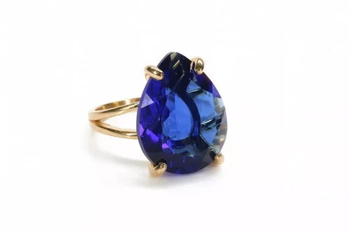 Blue Sapphire Cocktail Ring · Simple Vintage Ring 14K Gold Plated Gemstone Ring