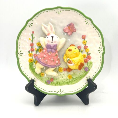 Osterhase Hasen & Küken Keramik Deko Teller 2er Set Pastell 3D Kunst - Bild 2 von 15