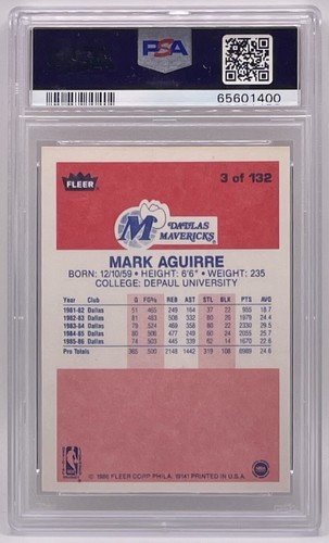 1986 Fleer #3 Mark Aguirre PSA 10 GEM MINT - Picture 2 of 2