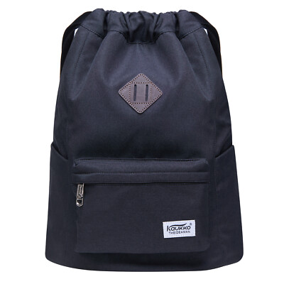 KAUKKO Eco-friendly Backpack Solid Color Water-proof Drawstring Backpacks(black)