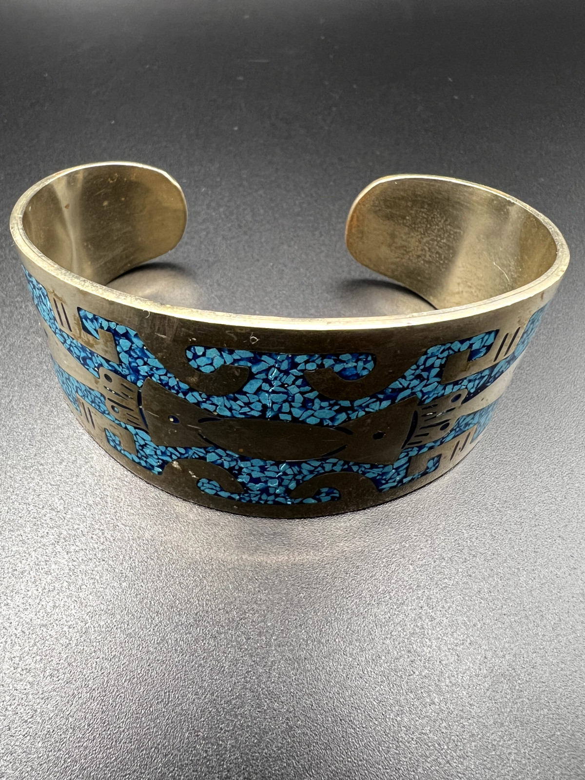 AZTEC Designed Bracelet Signed Sterling Silver Ge… - image 3