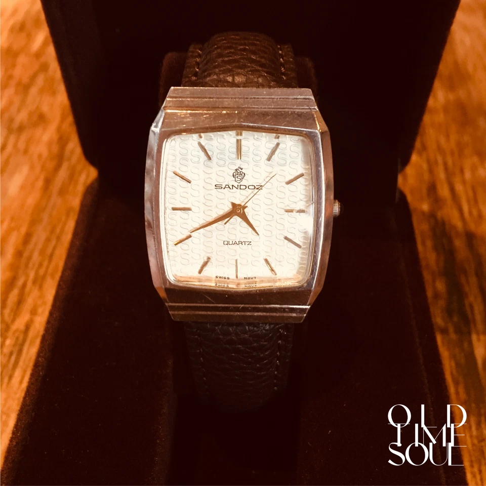 Reloj de Vestir SANDOZ Vintage Para Hombre Unisex Cuadrado Tanque Cuero Cuarzo *Reacondicionado Foto 4 de 4